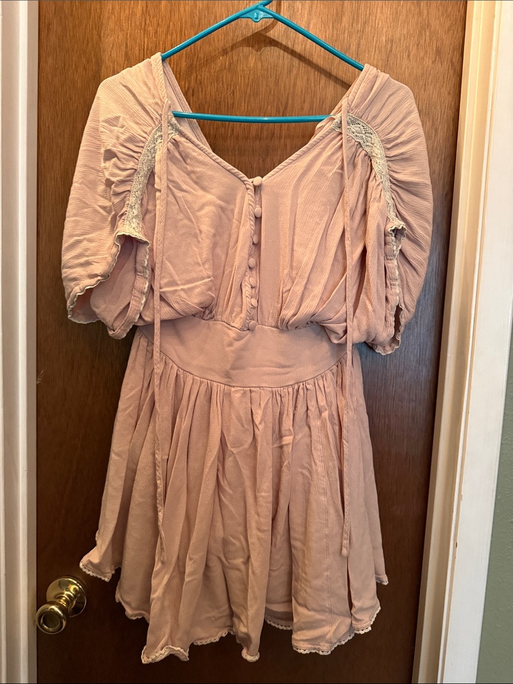 MARBLE Tan Boho Romper with Puff Sleeves